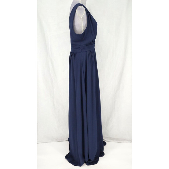 Lulus Gown Womens XL Navy Blue Stretch Knit Faux Wrap Dress Sleeveless Back Zip - Picture 8 of 13